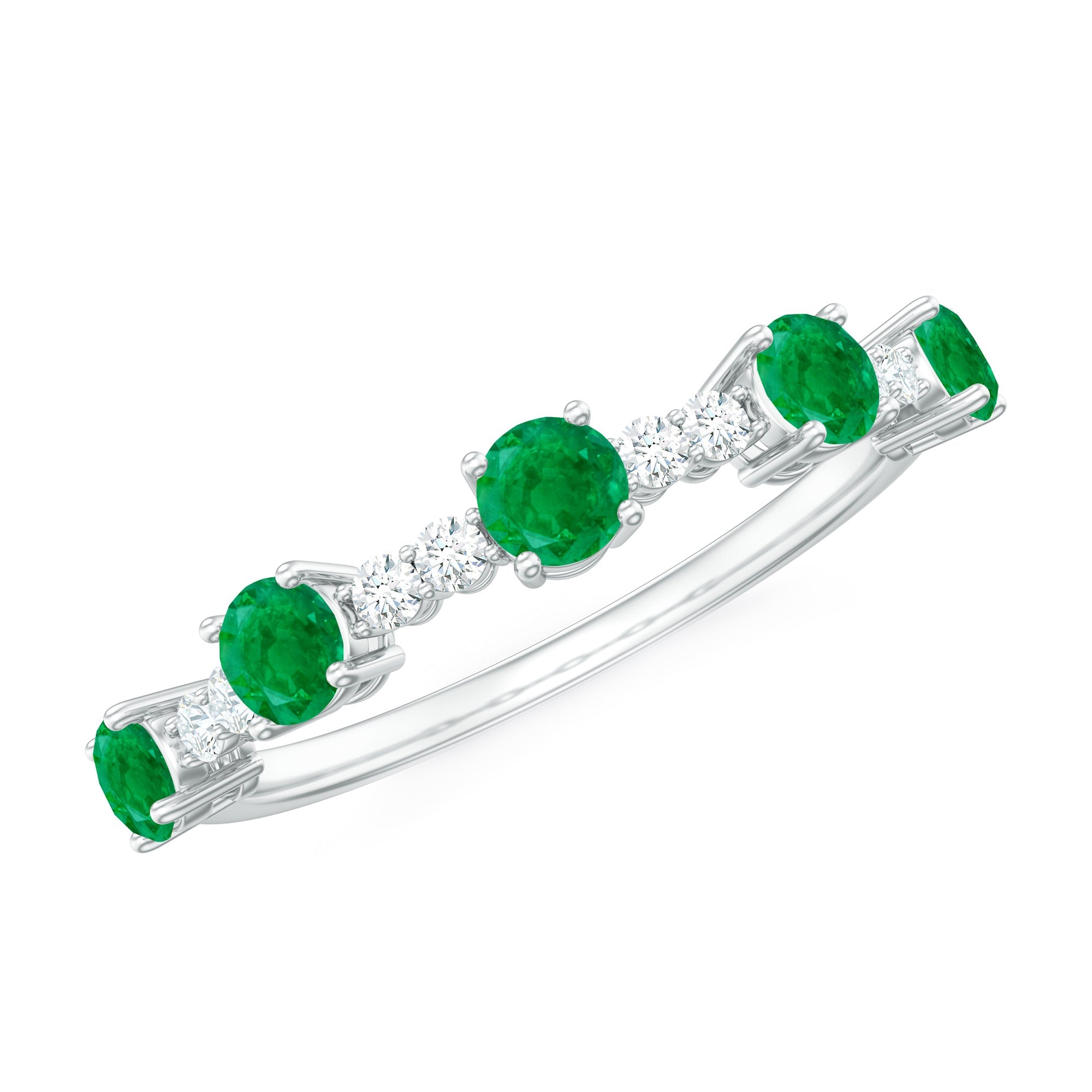 Emerald Half Eternity Ring – Diamond Wedding Band With Sparkling Accents