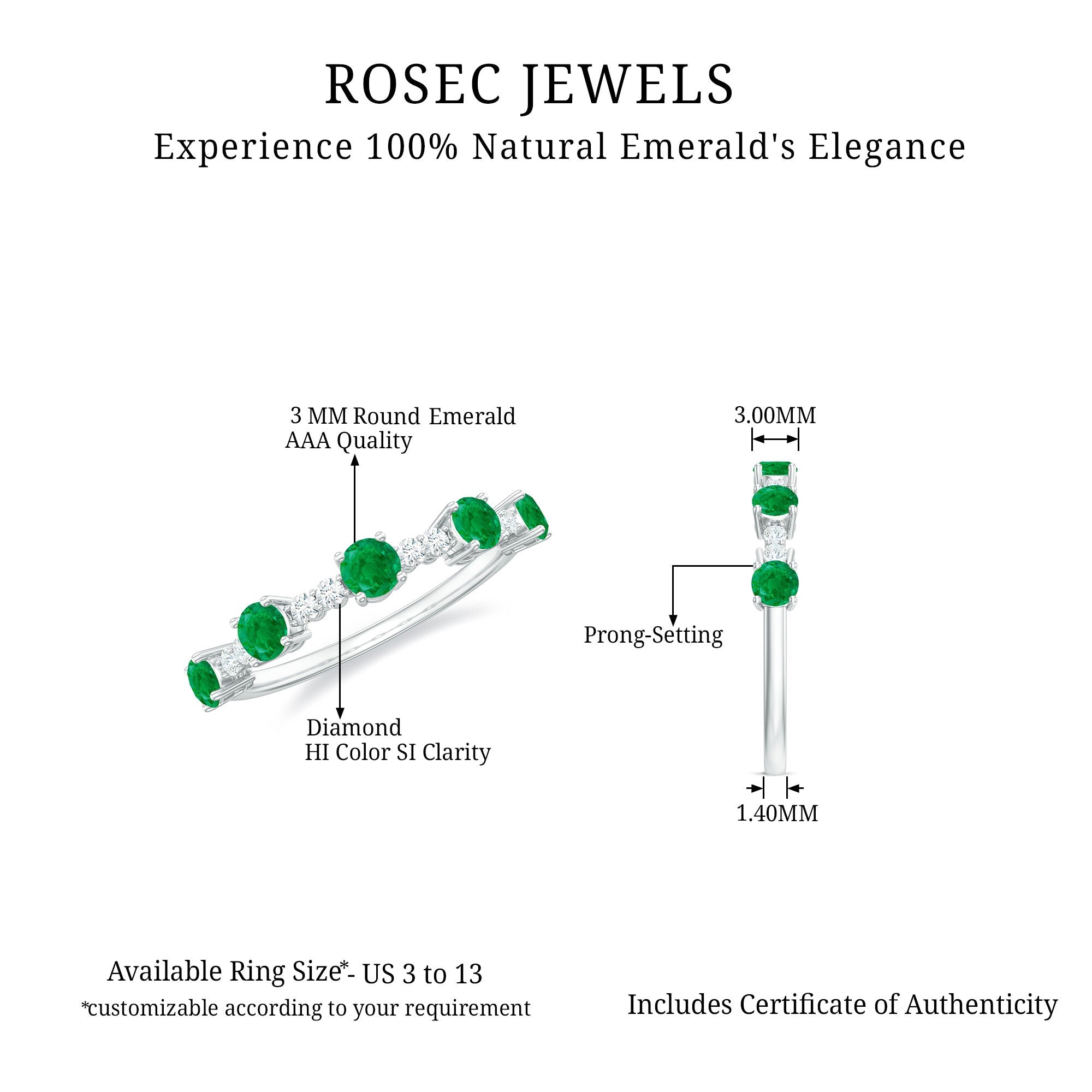 Emerald Half Eternity Ring – Diamond Wedding Band With Sparkling Accents