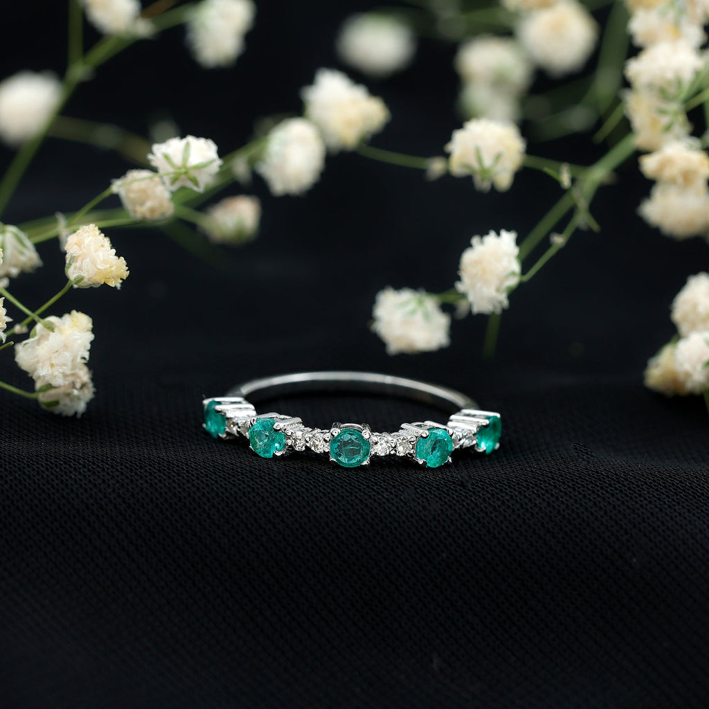 Emerald Half Eternity Ring – Diamond Wedding Band With Sparkling Accents