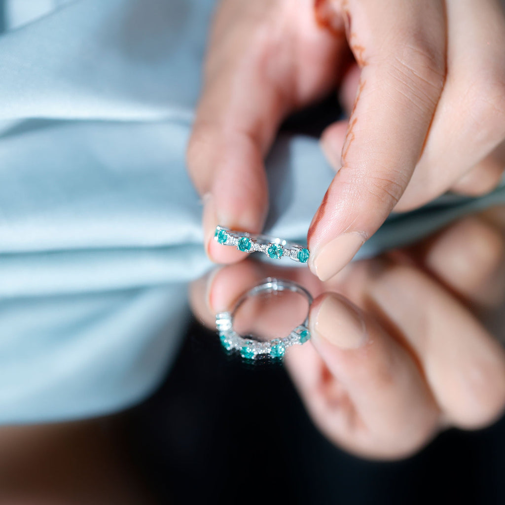 Emerald Half Eternity Ring – Diamond Wedding Band With Sparkling Accents