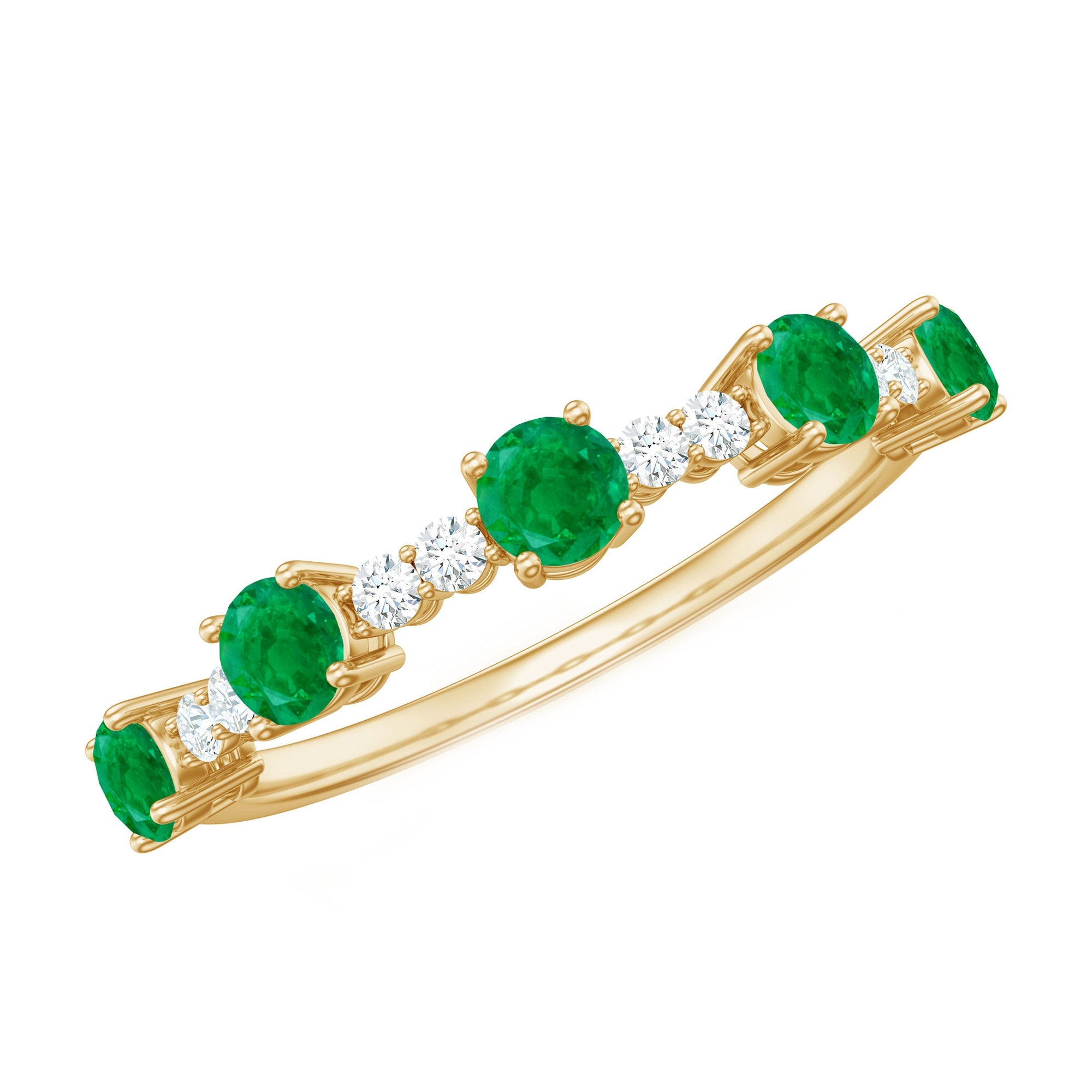 Emerald Half Eternity Ring – Diamond Wedding Band With Sparkling Accents