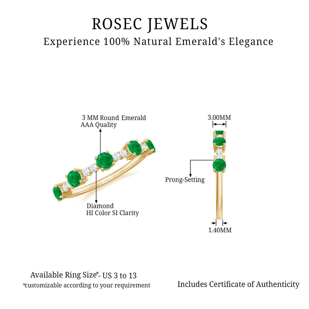 Emerald Half Eternity Ring – Diamond Wedding Band With Sparkling Accents