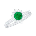 Emerald Promise Ring - 0.4 Carat Round Emerald with Diamond Halo, AAA Quality