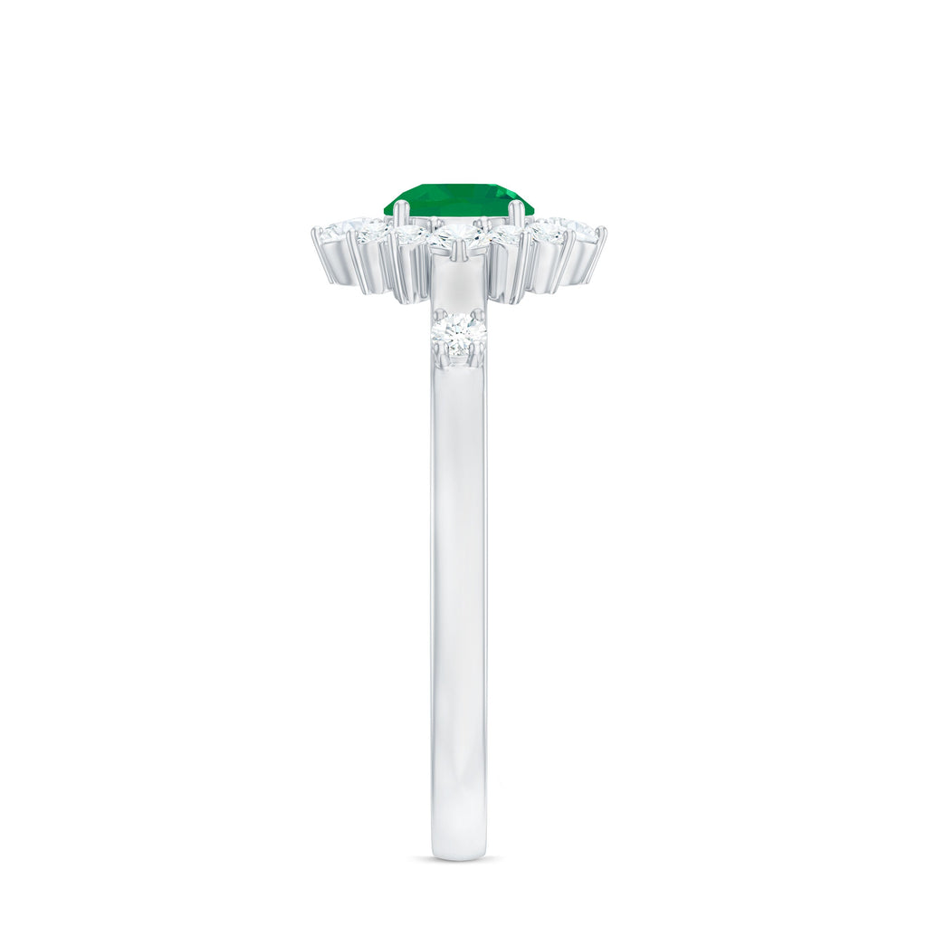 Emerald Promise Ring - 0.4 Carat Round Emerald with Diamond Halo, AAA Quality