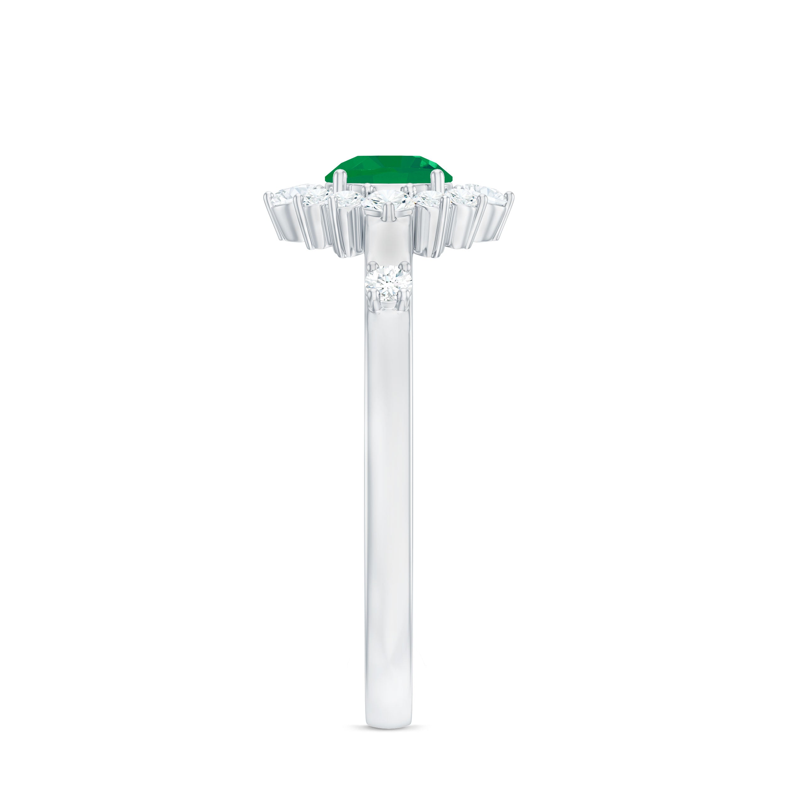 Emerald Promise Ring - 0.4 Carat Round Emerald with Diamond Halo, AAA Quality