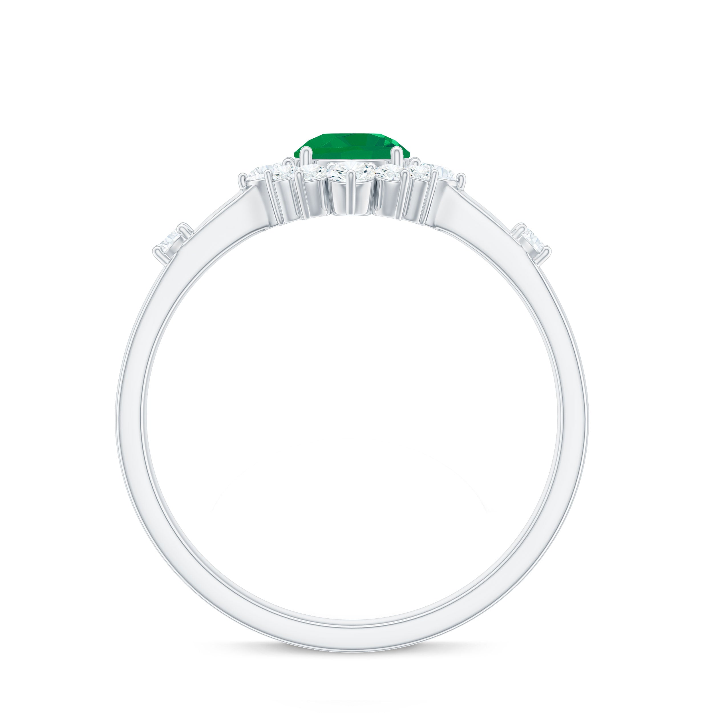 Emerald Promise Ring - 0.4 Carat Round Emerald with Diamond Halo, AAA Quality
