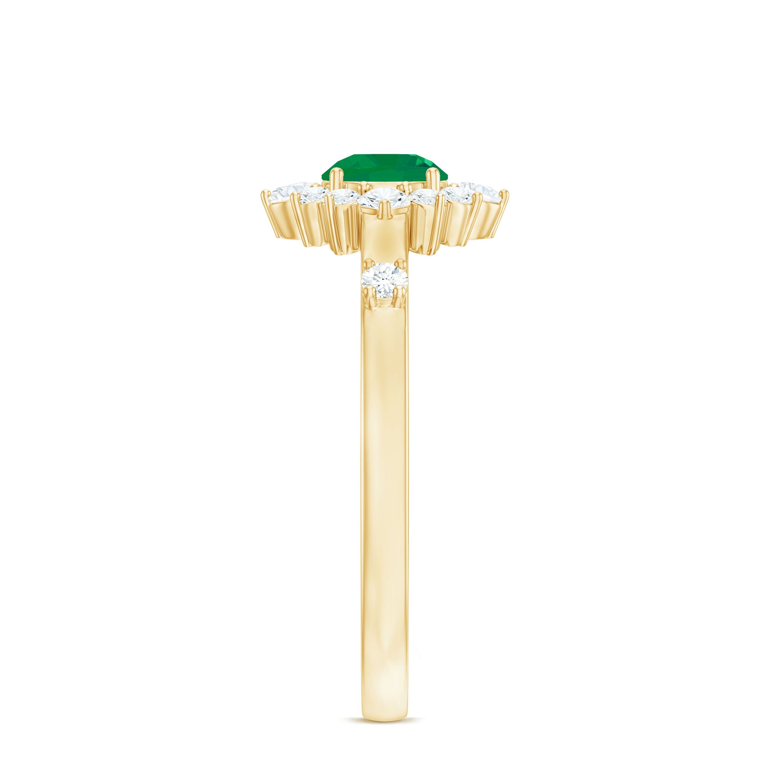 Emerald Promise Ring - 0.4 Carat Round Emerald with Diamond Halo, AAA Quality