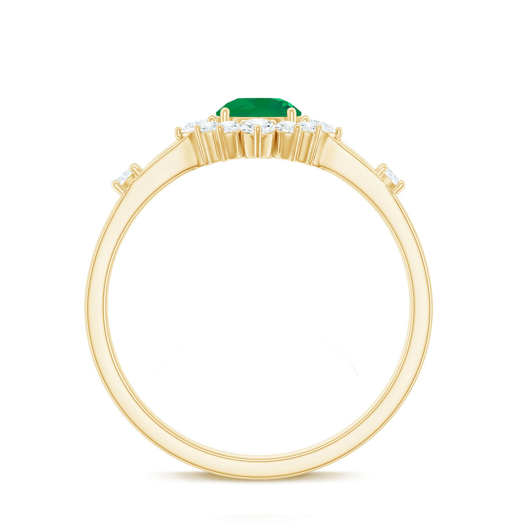 Emerald Promise Ring - 0.4 Carat Round Emerald with Diamond Halo, AAA Quality