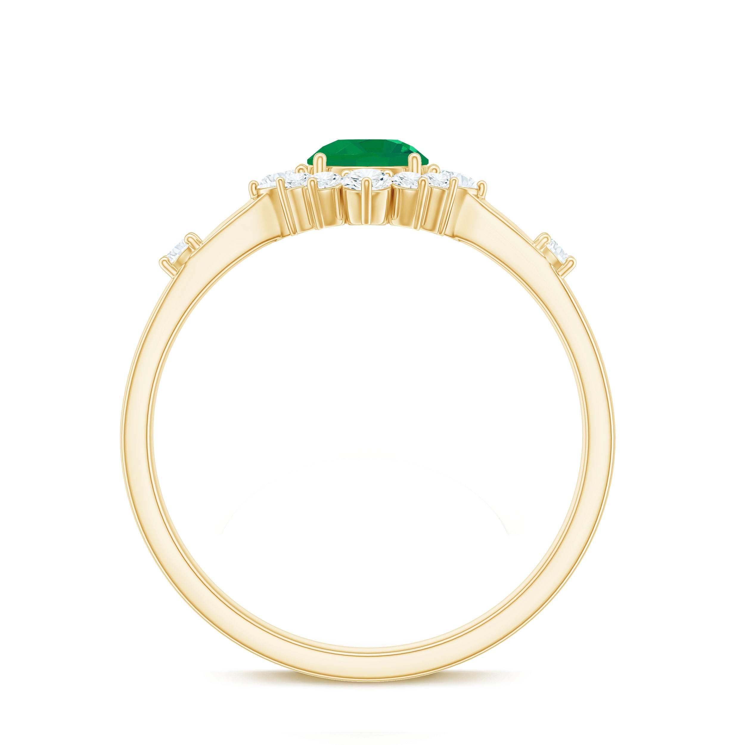 Emerald Promise Ring - 0.4 Carat Round Emerald with Diamond Halo, AAA Quality
