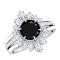 2.6 Carat Vintage Style Black Spinel 3 Piece Ring Set with Moissanite