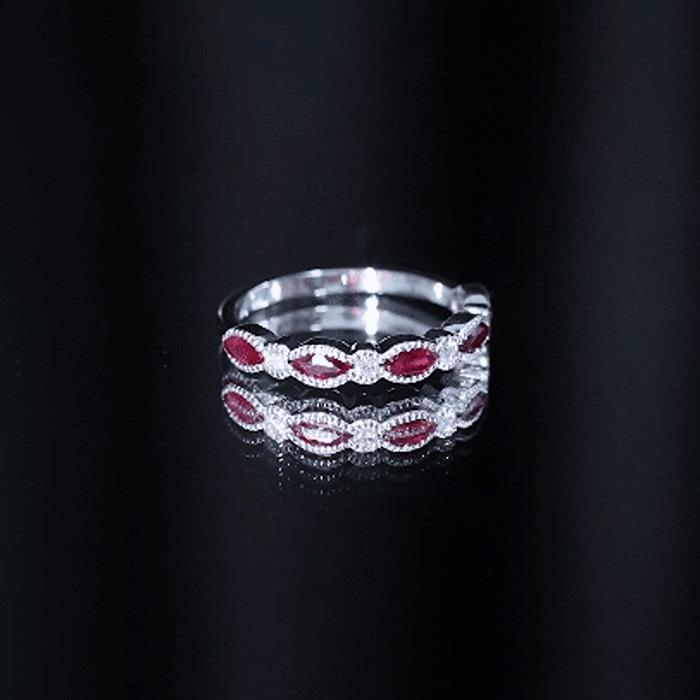 Ruby Half Eternity Ring – Marquise Ruby & Lab Diamond Band With Beaded Detail