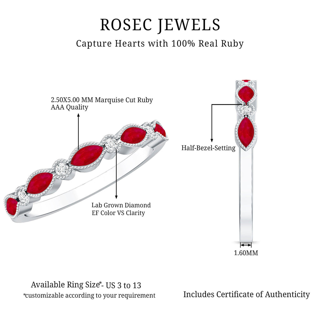 Ruby Half Eternity Ring – Marquise Ruby & Lab Diamond Band With Beaded Detail