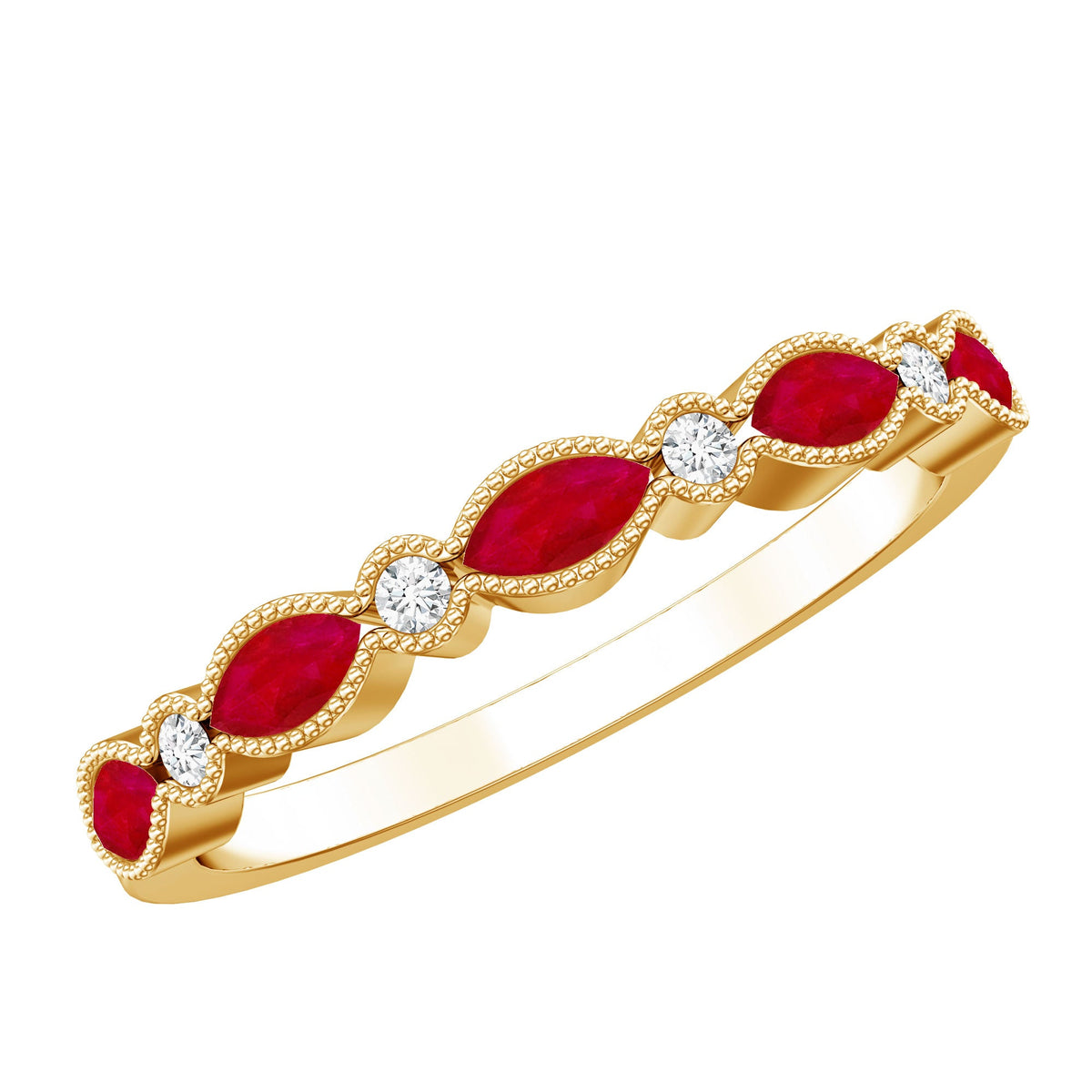 Ruby Half Eternity Ring – Marquise Ruby & Lab Diamond Band With Beaded Detail