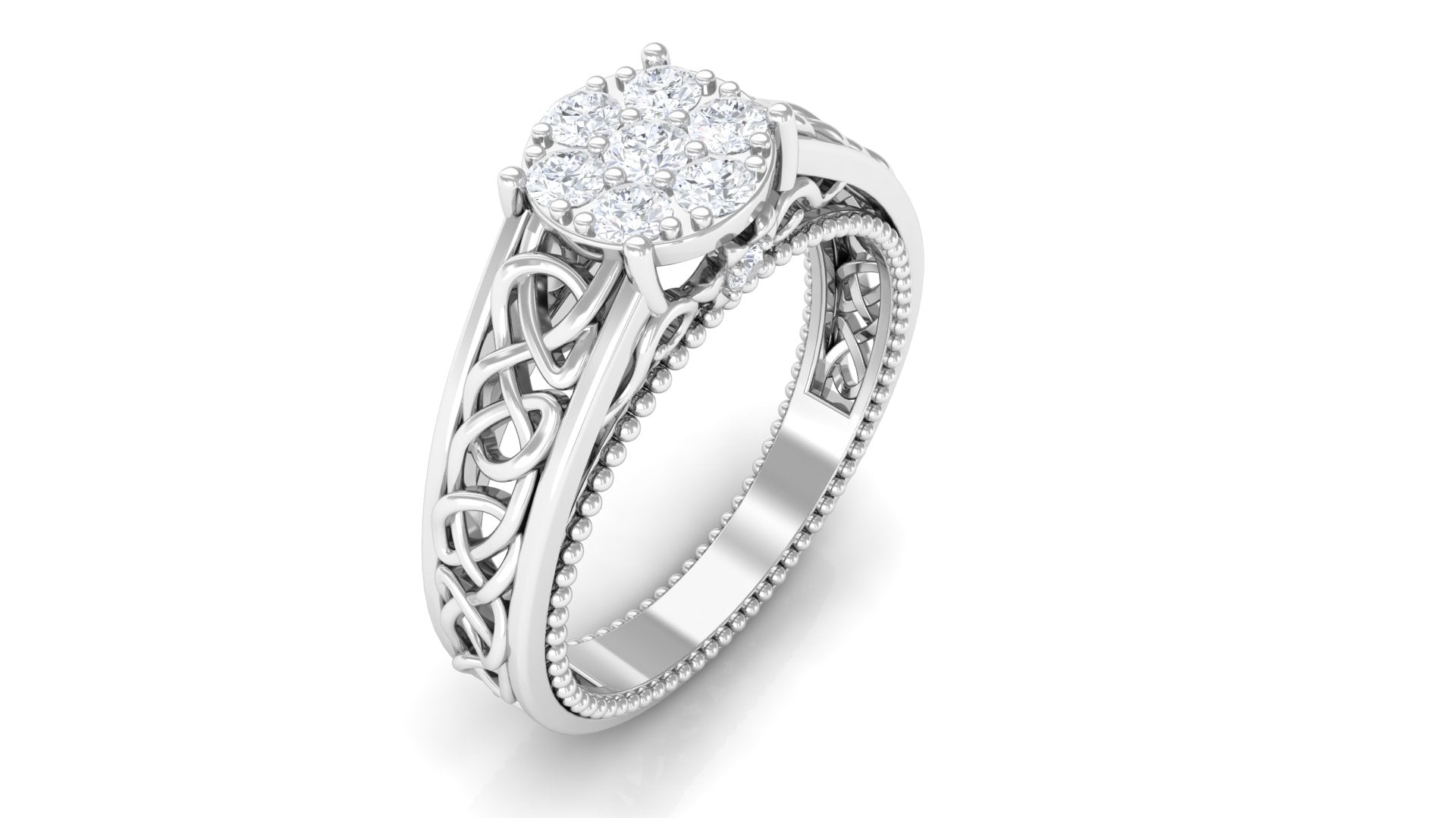 Illusion Real Diamond Celtic Knot Band Ring for Women