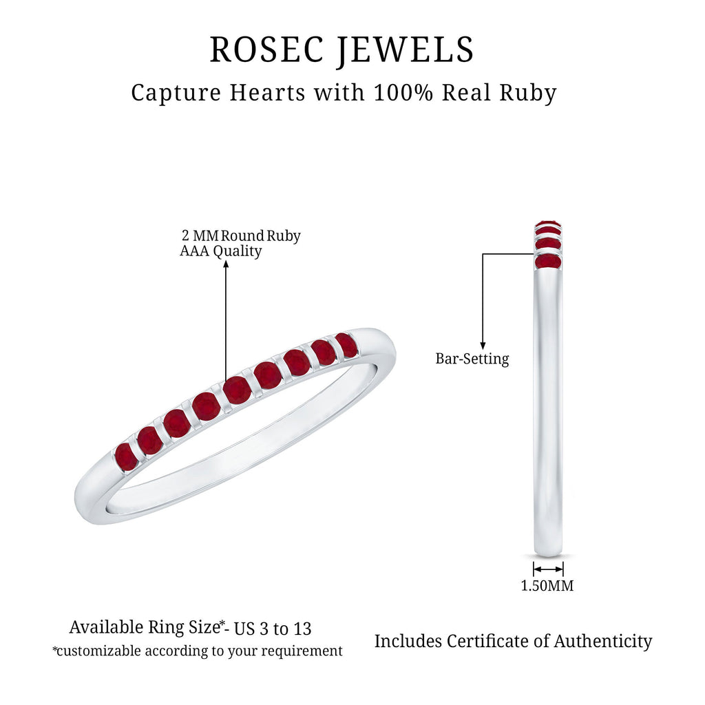 Ruby Semi Eternity Ring – Classic Bar Setting Gemstone Band by Rosec Jewels