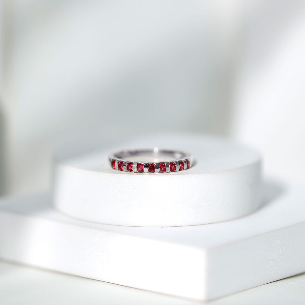 Ruby Semi Eternity Ring – Classic Bar Setting Gemstone Band by Rosec Jewels