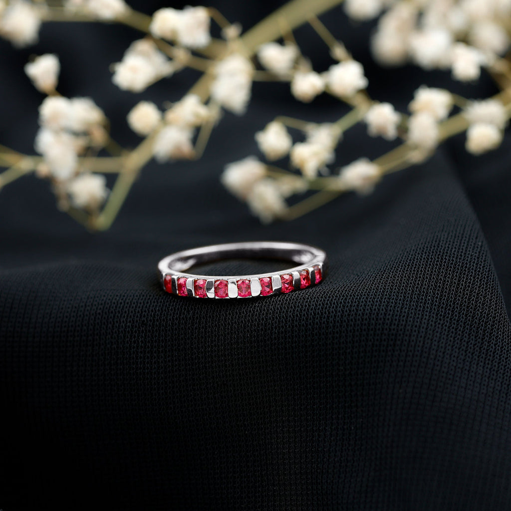 Ruby Semi Eternity Ring – Classic Bar Setting Gemstone Band by Rosec Jewels
