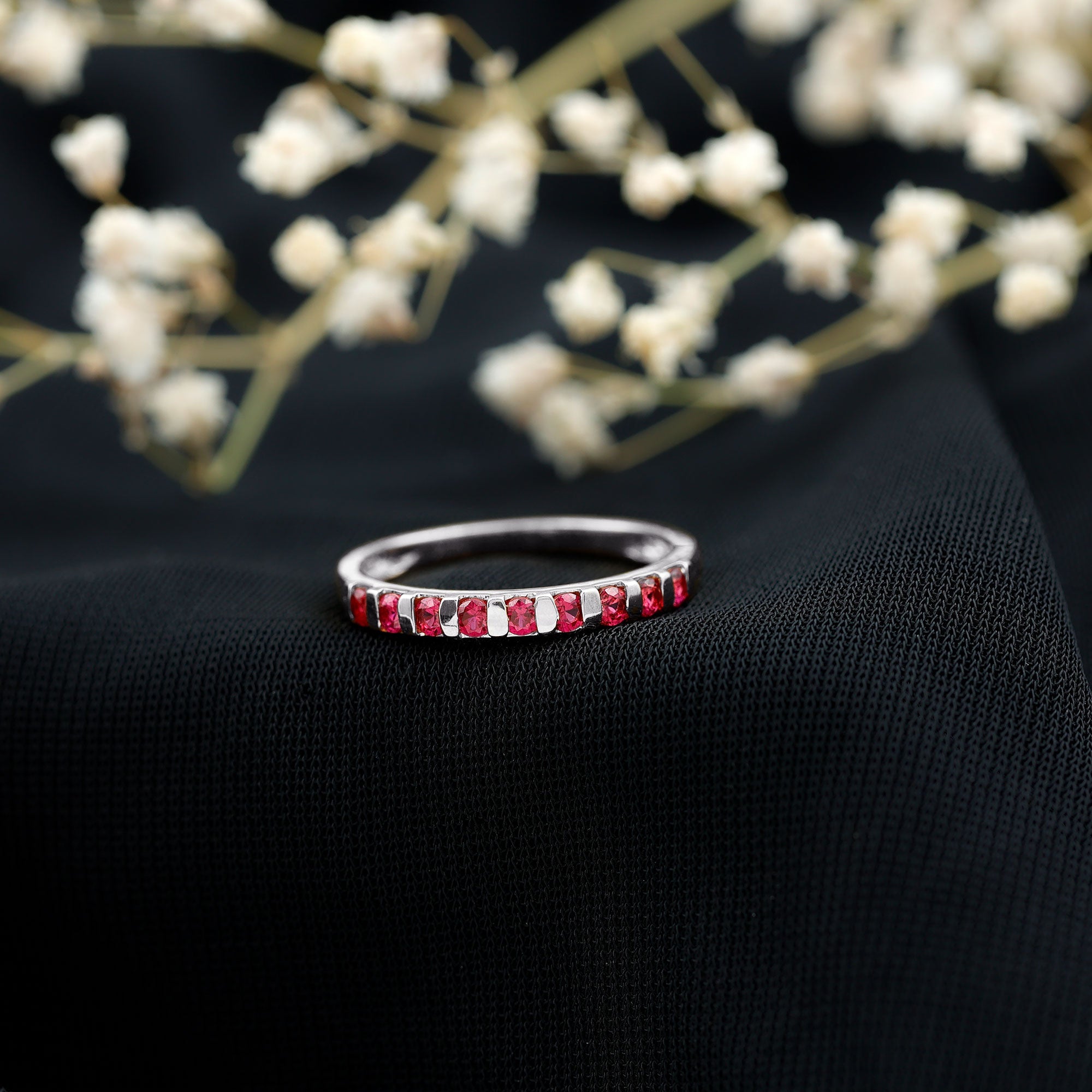 Ruby Semi Eternity Ring – Classic Bar Setting Gemstone Band by Rosec Jewels