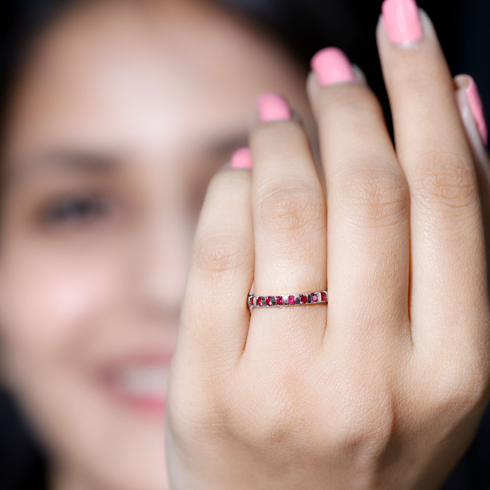 Ruby Semi Eternity Ring – Classic Bar Setting Gemstone Band by Rosec Jewels
