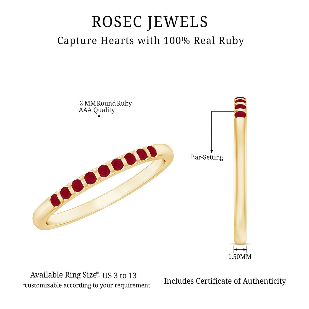 Ruby Semi Eternity Ring – Classic Bar Setting Gemstone Band by Rosec Jewels