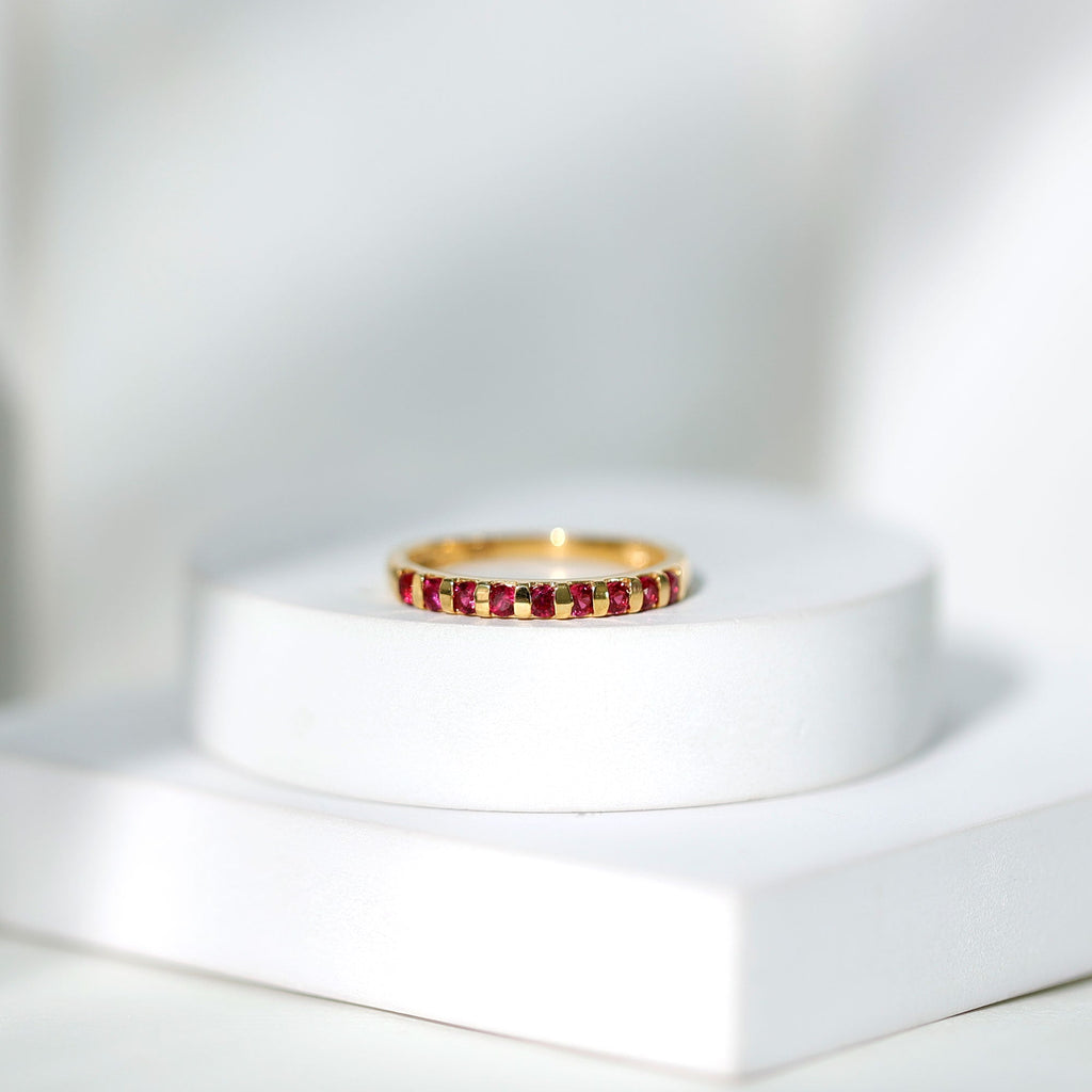 Ruby Semi Eternity Ring – Classic Bar Setting Gemstone Band by Rosec Jewels