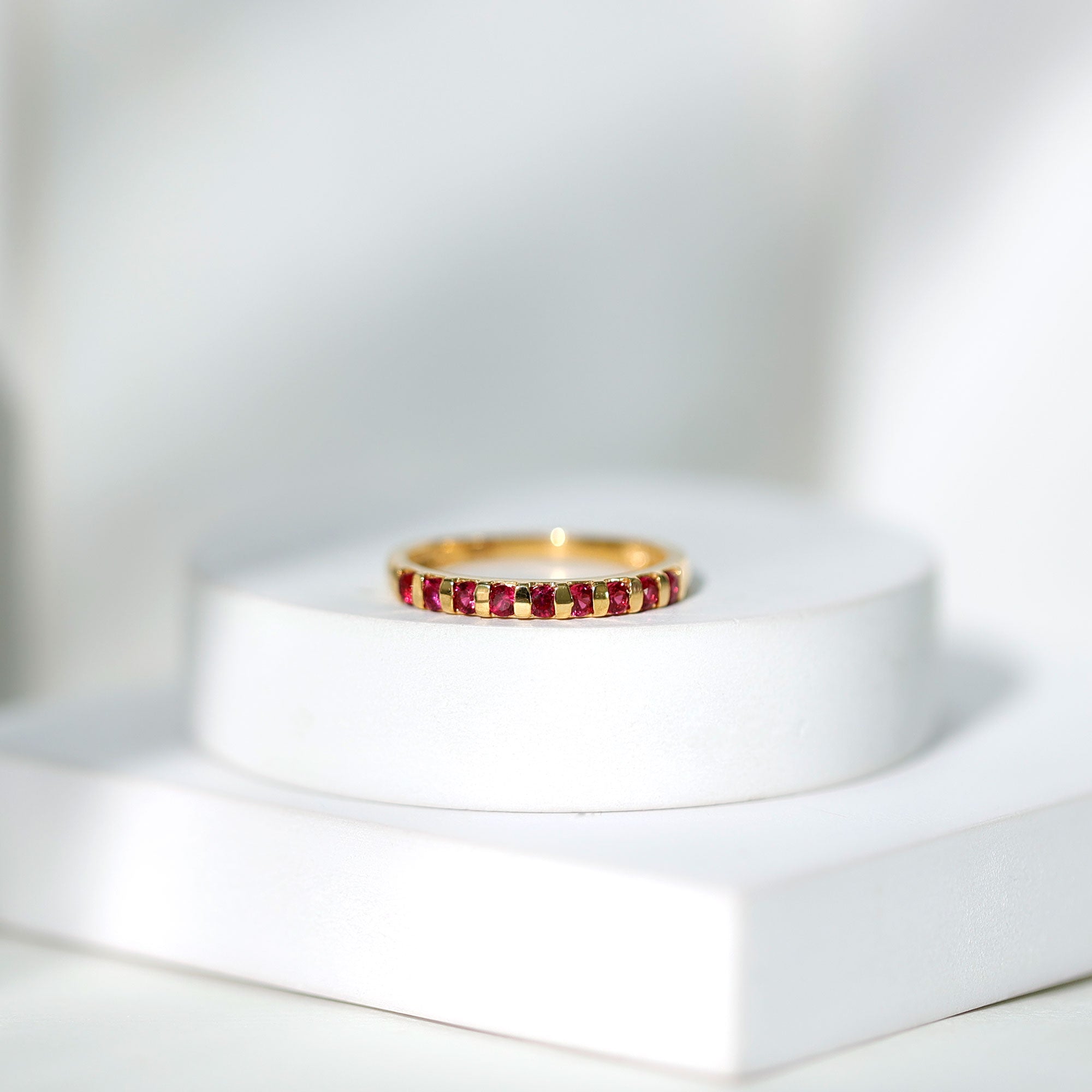 Ruby Semi Eternity Ring – Classic Bar Setting Gemstone Band by Rosec Jewels