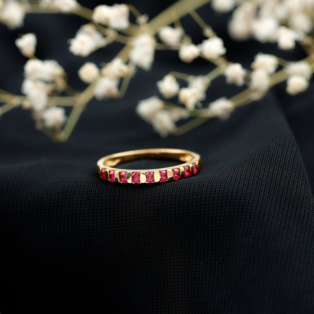 Ruby Semi Eternity Ring – Classic Bar Setting Gemstone Band by Rosec Jewels