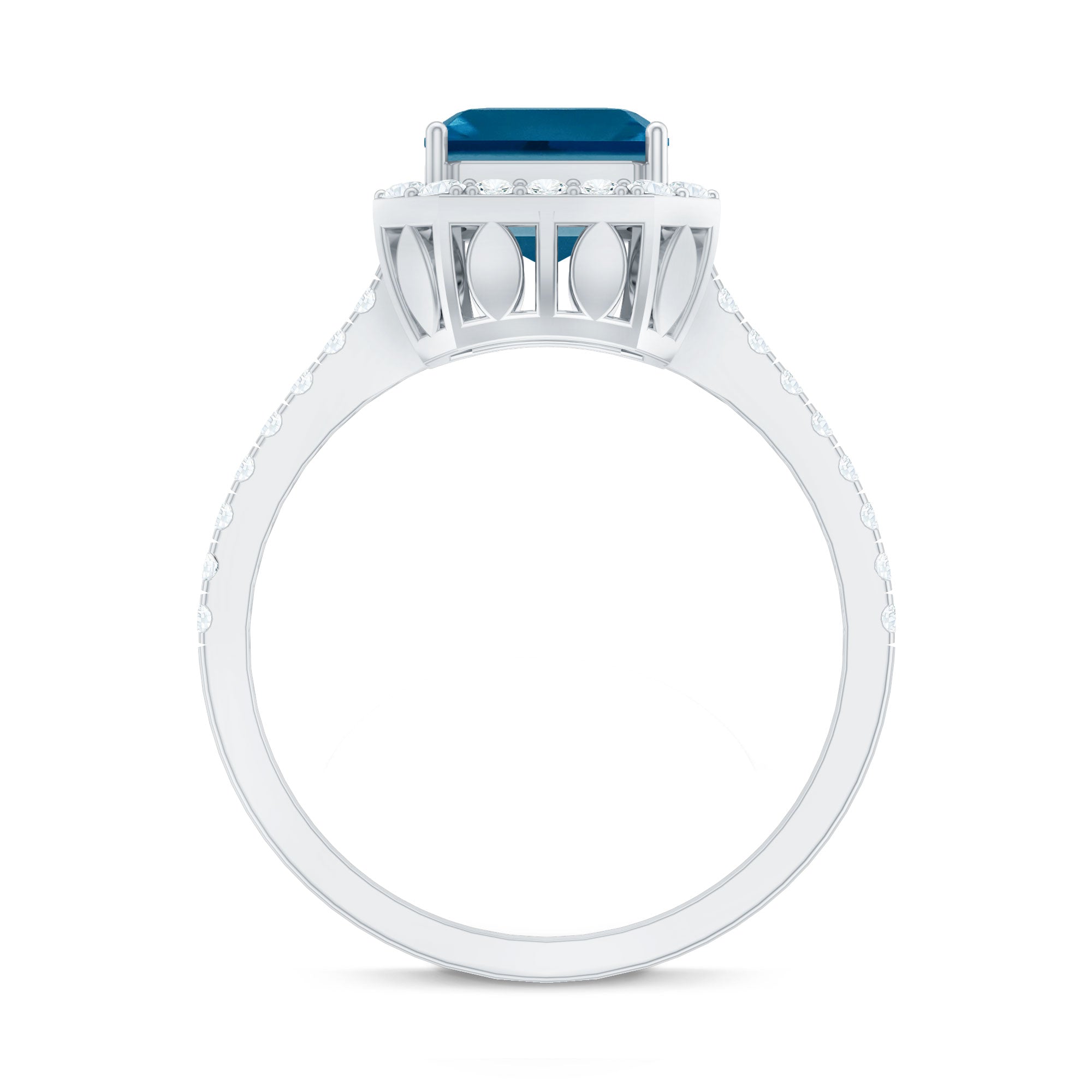 Real 3 Carat London Blue Topaz Asscher Cut Engagement Ring with Diamond