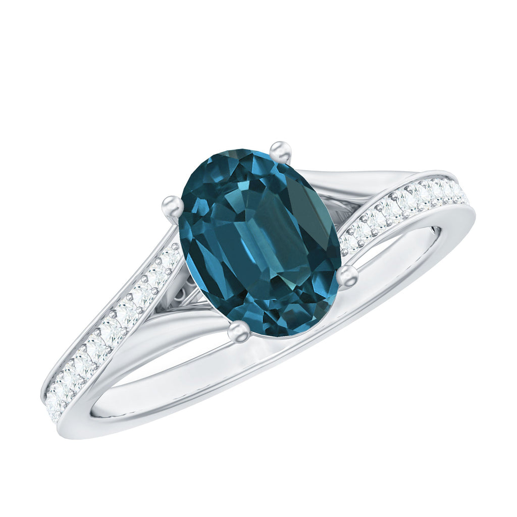 1 Carat Oval Cut London Blue Topaz Engagement Ring with Diamond Split Shank