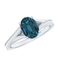 1 Carat Oval Cut London Blue Topaz Engagement Ring with Diamond Split Shank