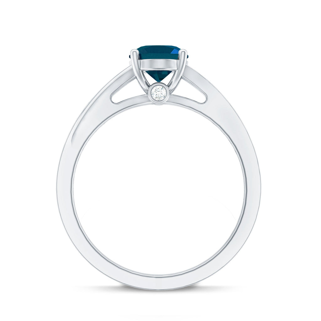 1 Carat Oval Cut London Blue Topaz Engagement Ring with Diamond Split Shank