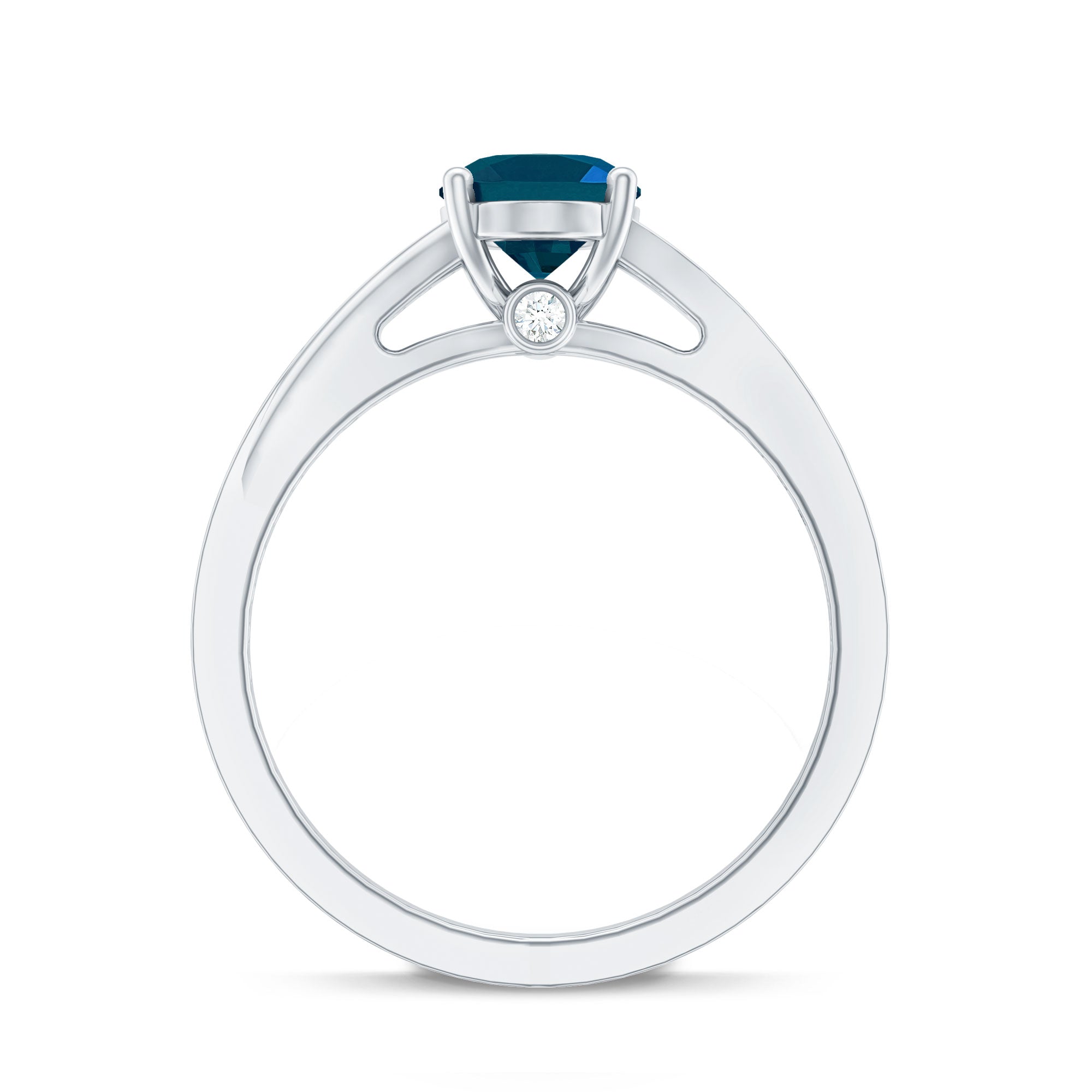 1 Carat Oval Cut London Blue Topaz Engagement Ring with Diamond Split Shank