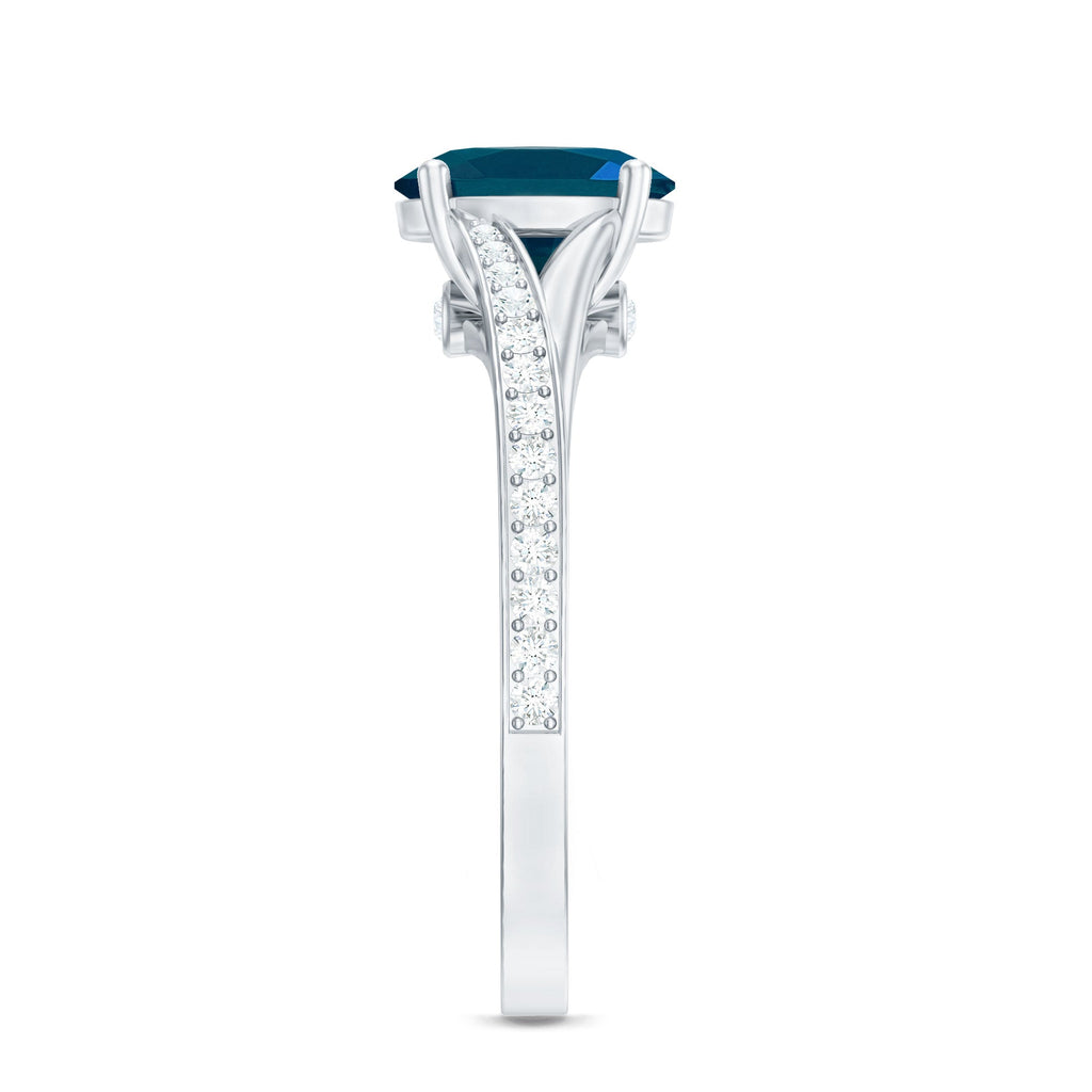 1 Carat Oval Cut London Blue Topaz Engagement Ring with Diamond Split Shank