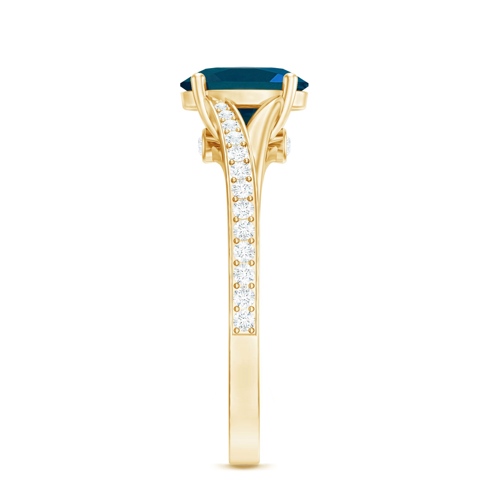 1 Carat Oval Cut London Blue Topaz Engagement Ring with Diamond Split Shank