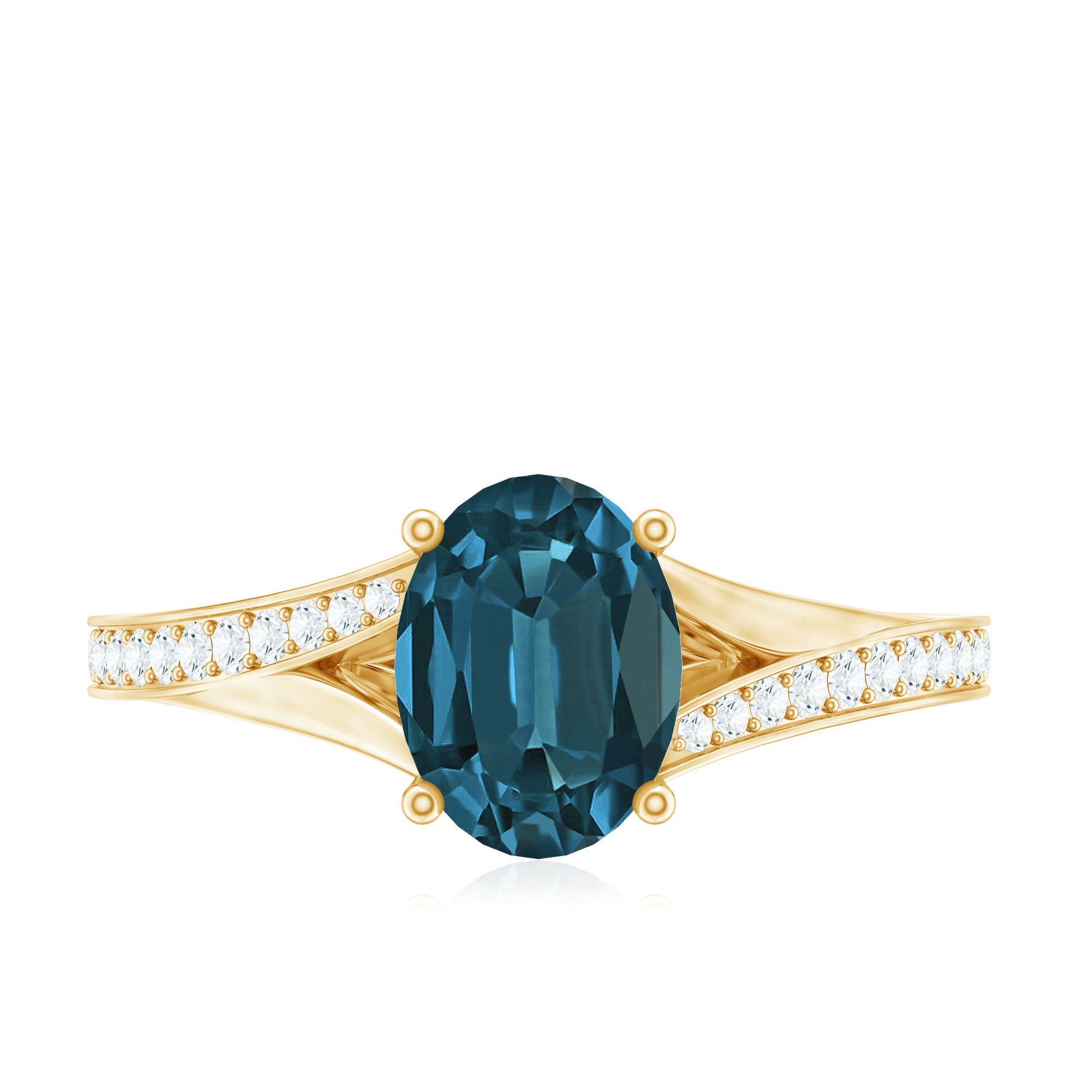 1 Carat Oval Cut London Blue Topaz Engagement Ring with Diamond Split Shank