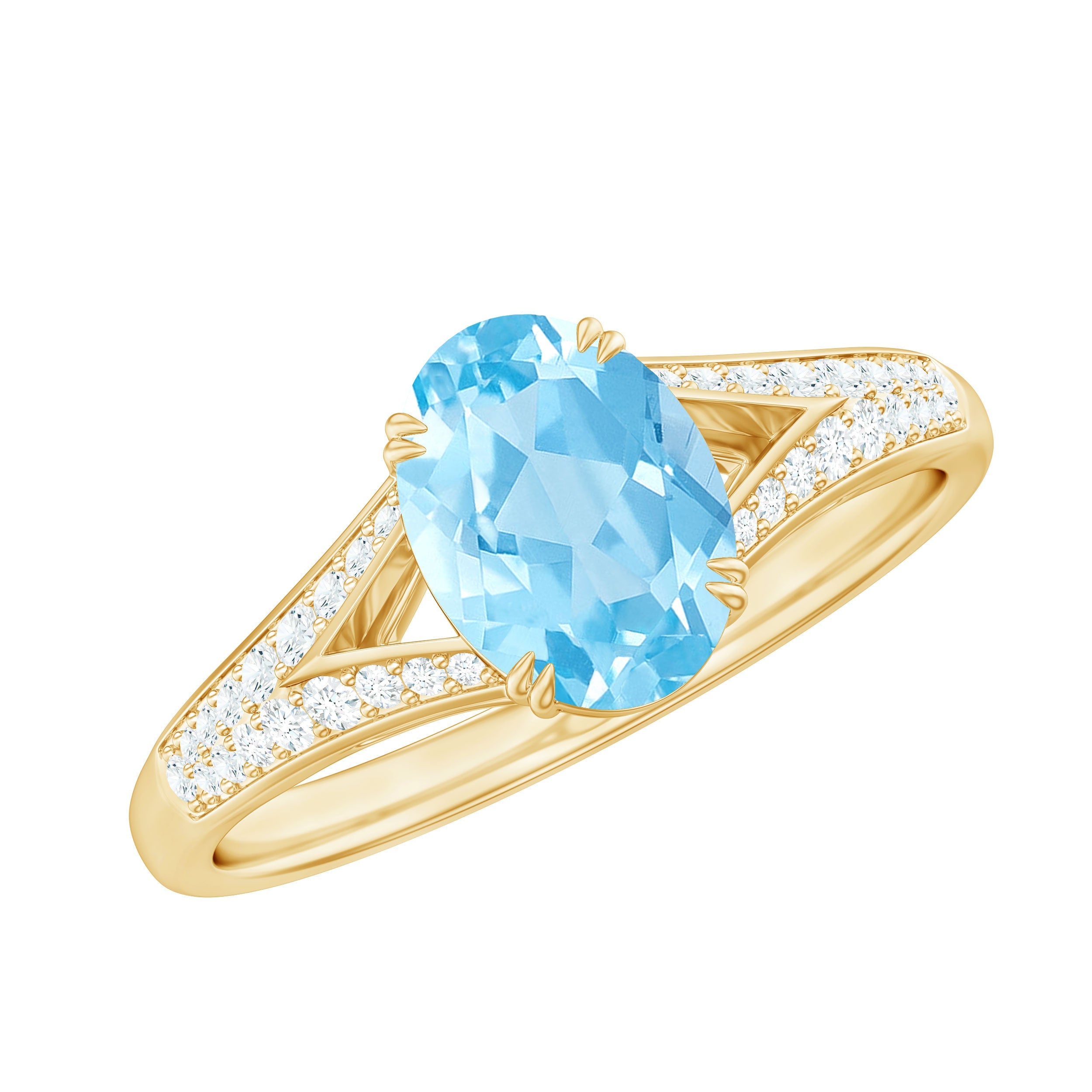 Aquamarine Engagement Ring 1 Carat Oval AAA Quality Gemstone | Modern Diamond Split Shank Style
