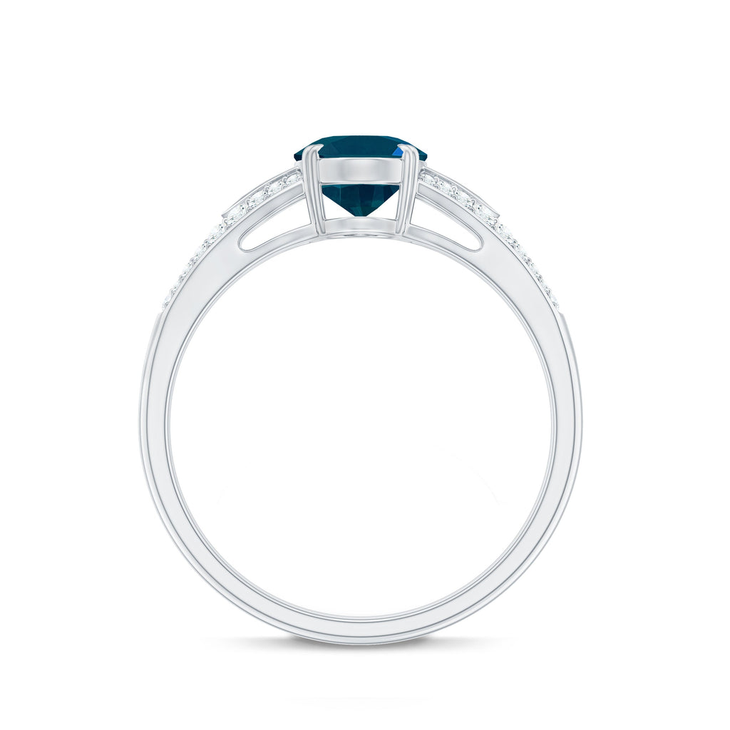 1 Carat Oval Cut London Blue Topaz Solitaire Engagement Ring with Diamond Split Shank
