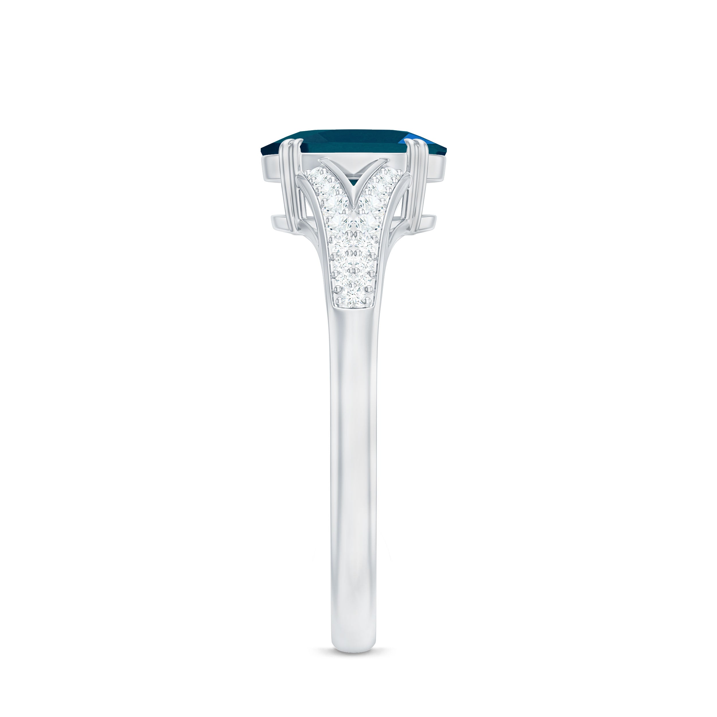 1 Carat Oval Cut London Blue Topaz Solitaire Engagement Ring with Diamond Split Shank