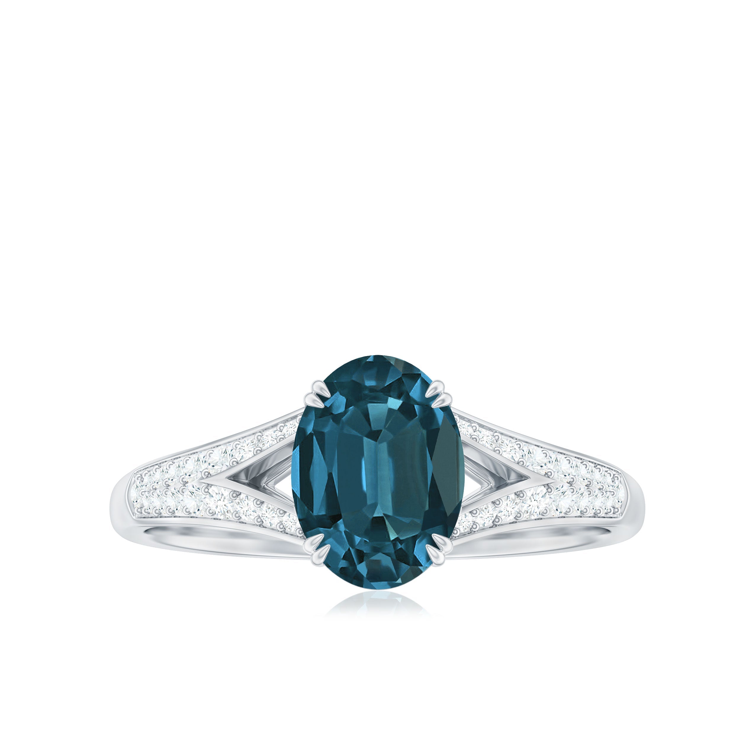 1 Carat Oval Cut London Blue Topaz Solitaire Engagement Ring with Diamond Split Shank