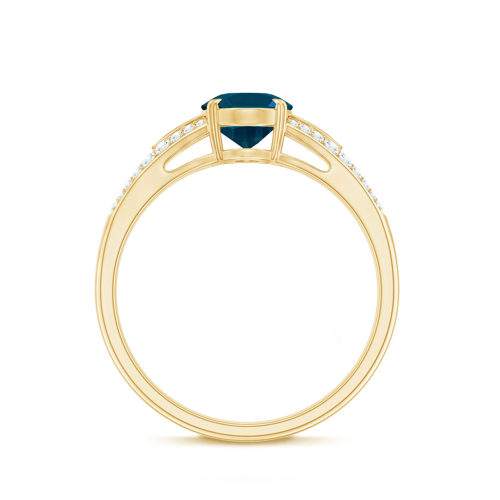 1 Carat Oval Cut London Blue Topaz Solitaire Engagement Ring with Diamond Split Shank