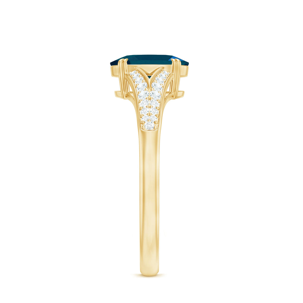1 Carat Oval Cut London Blue Topaz Solitaire Engagement Ring with Diamond Split Shank