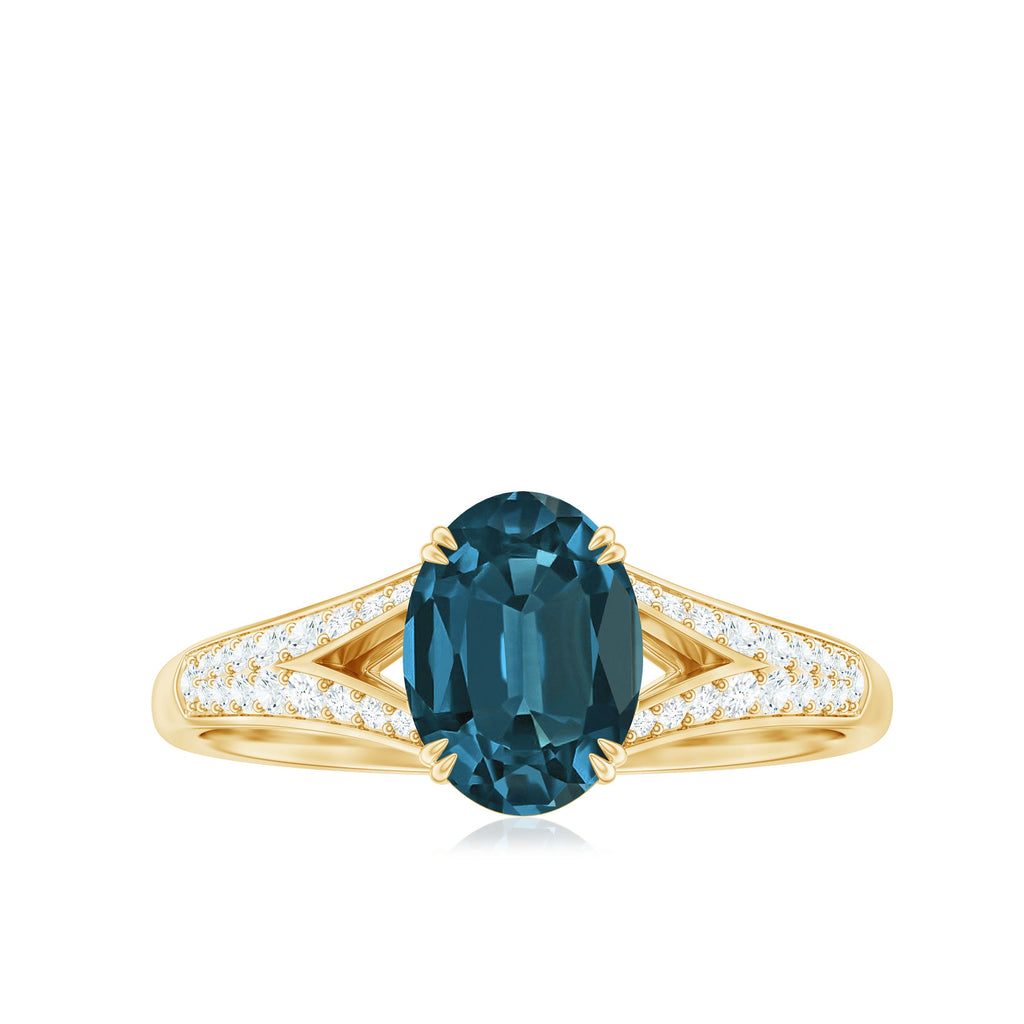 1 Carat Oval Cut London Blue Topaz Solitaire Engagement Ring with Diamond Split Shank