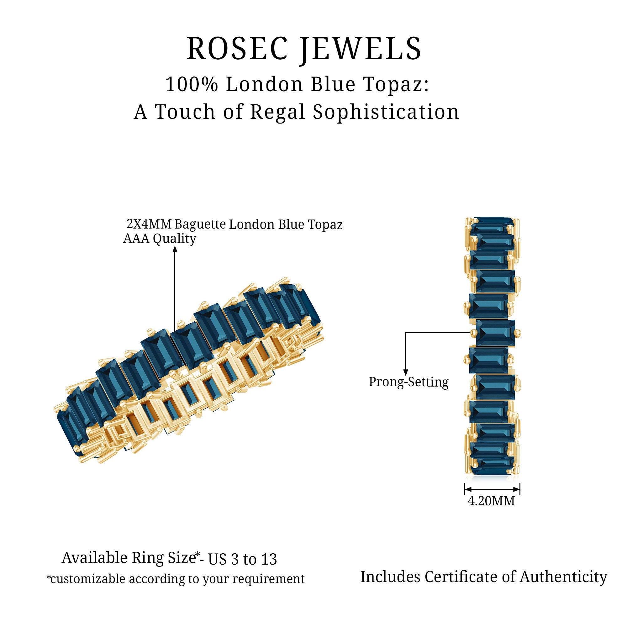 Baguette London Blue Topaz Zig Zag Wedding Ring