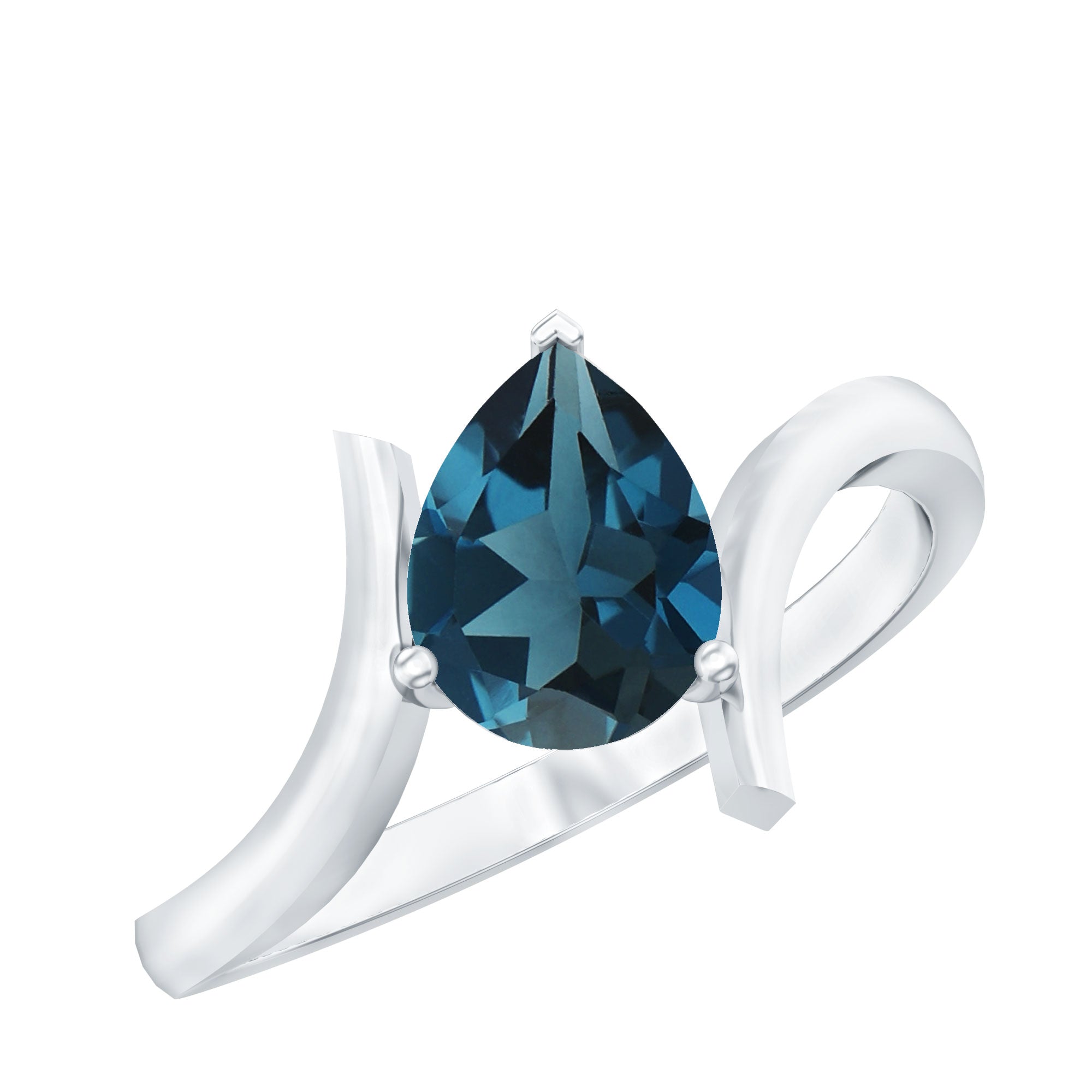 1 Carat Pear Shape London Blue Topaz Solitaire Ring with Bypass Shank