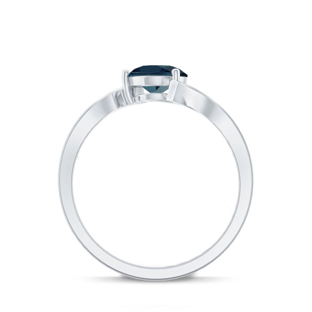 1 Carat Pear Shape London Blue Topaz Solitaire Ring with Bypass Shank