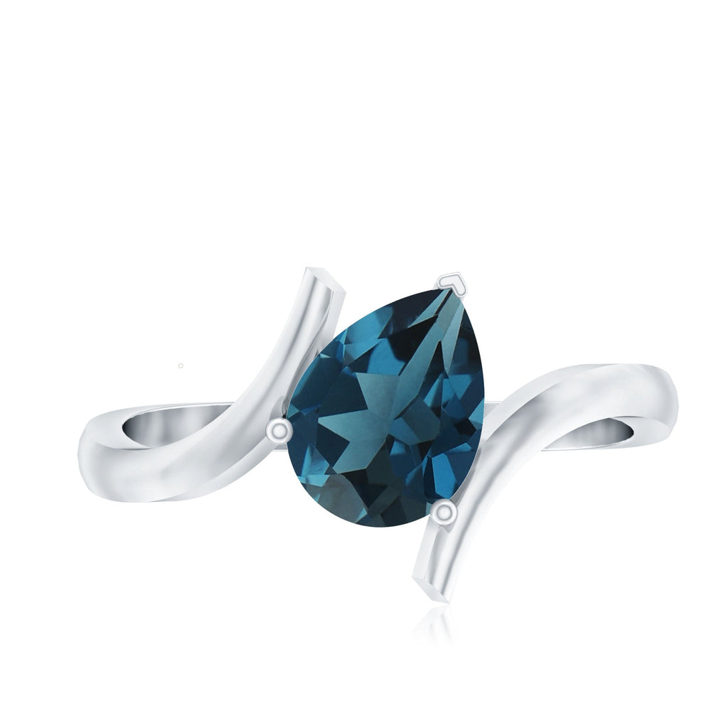 1 Carat Pear Shape London Blue Topaz Solitaire Ring with Bypass Shank