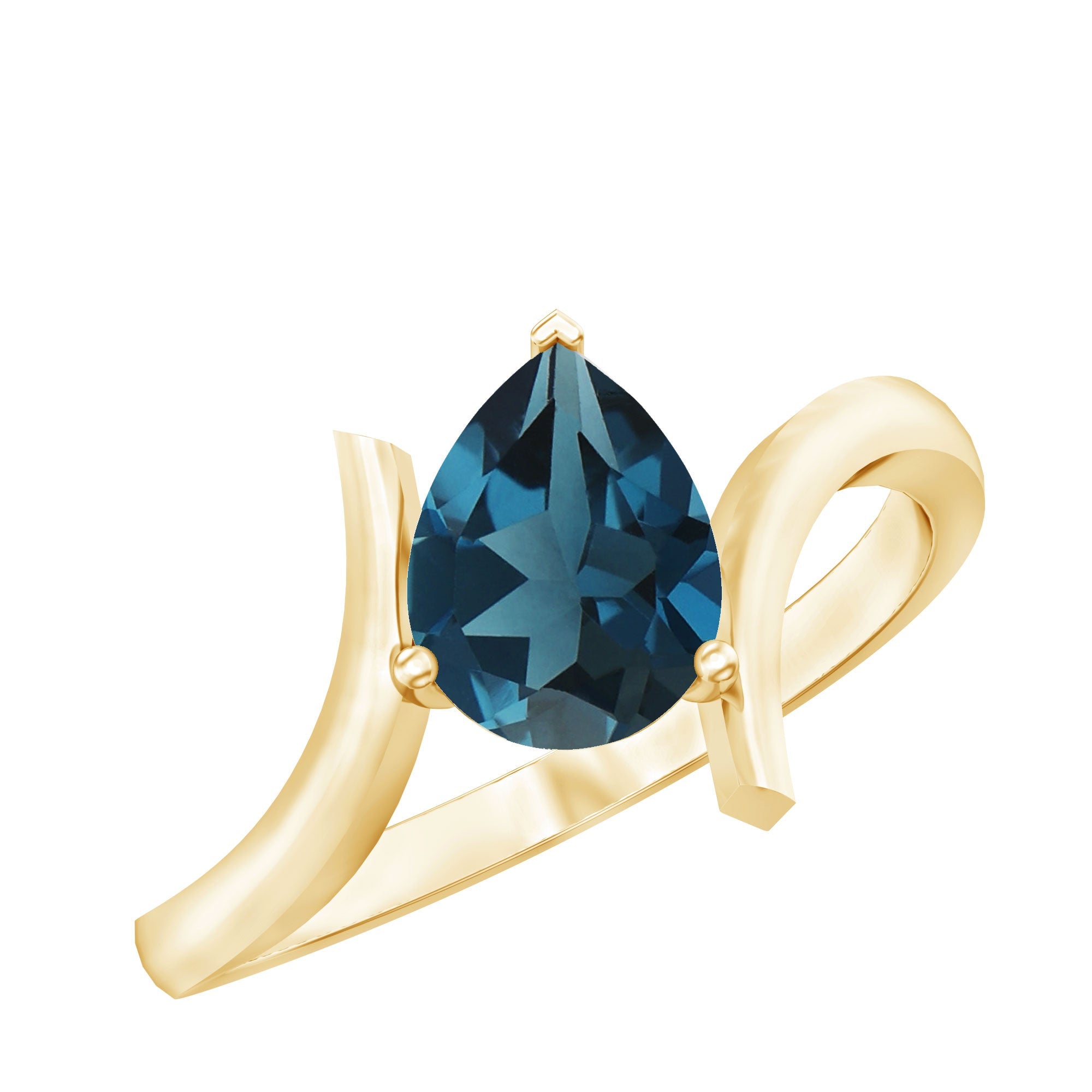 1 Carat Pear Shape London Blue Topaz Solitaire Ring with Bypass Shank