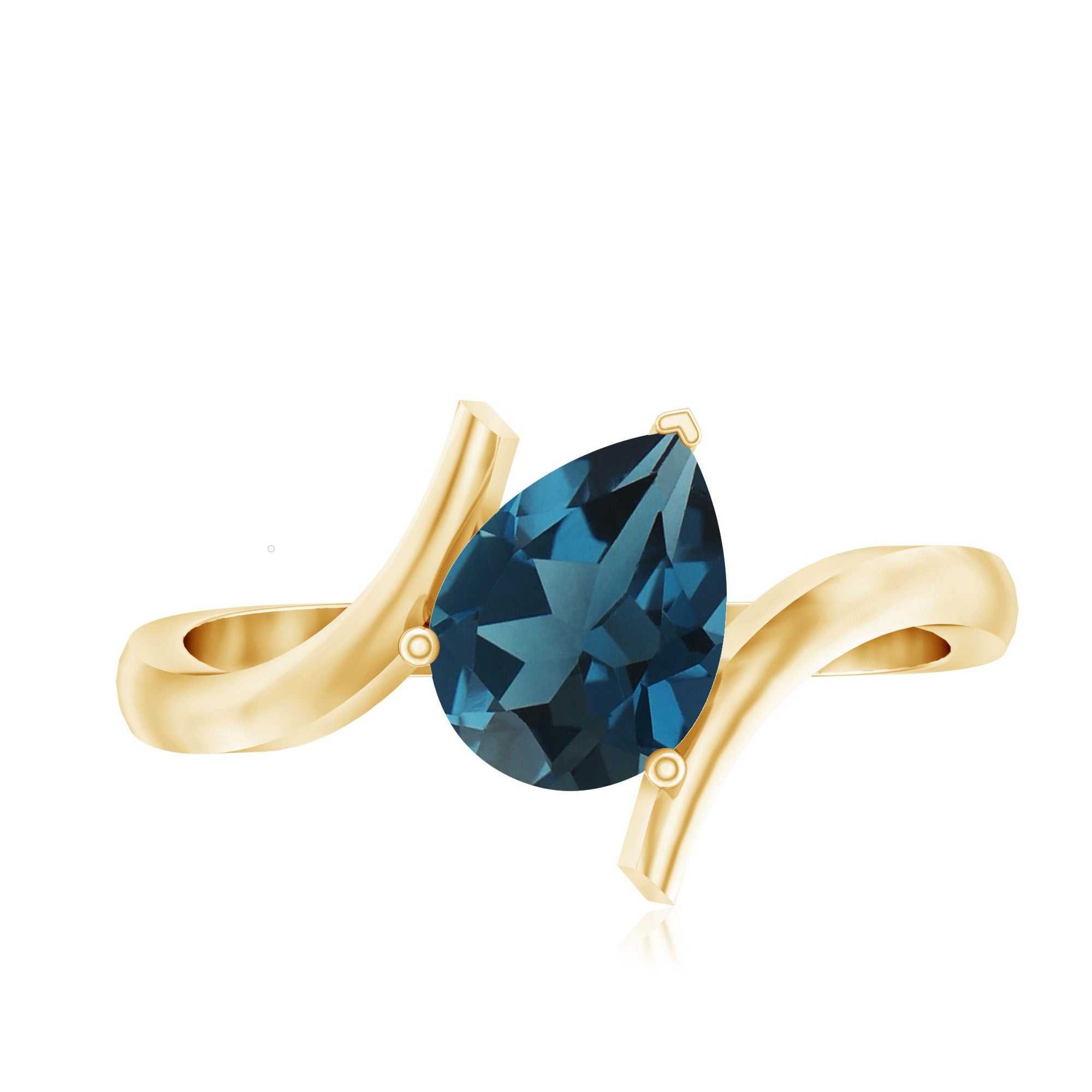 1 Carat Pear Shape London Blue Topaz Solitaire Ring with Bypass Shank