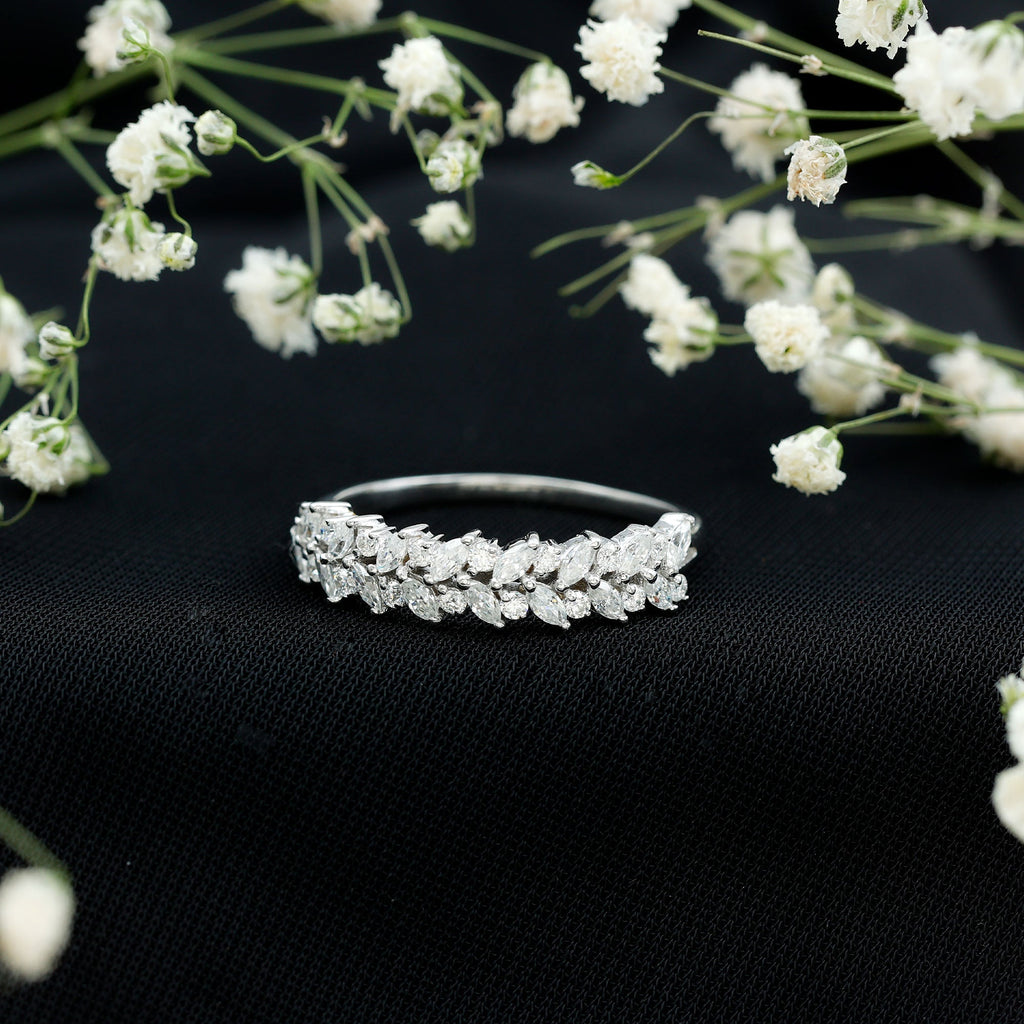 Marquise and Round Moissanite Half Eternity Ring