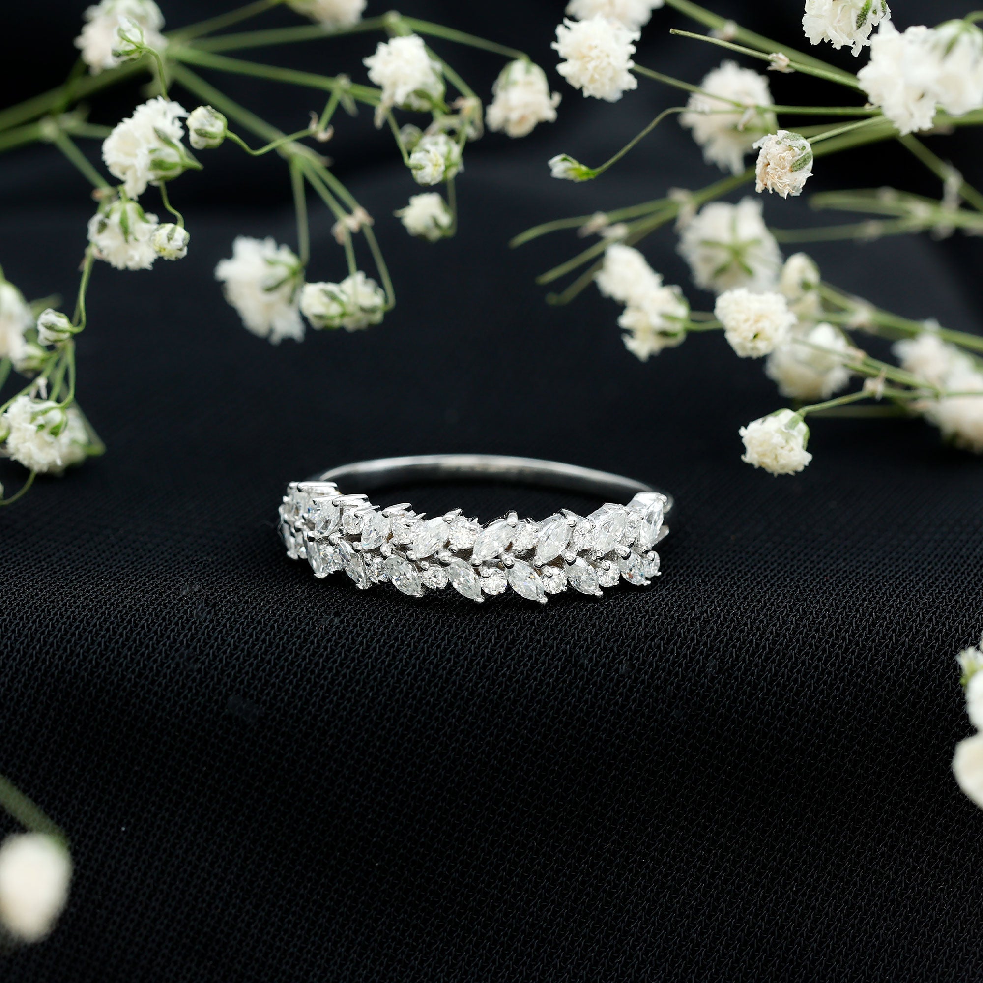 Marquise and Round Moissanite Half Eternity Ring